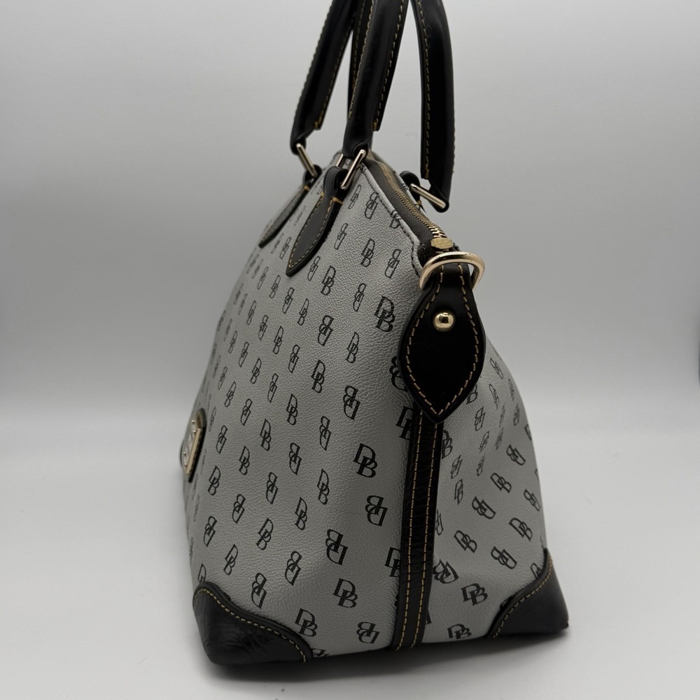 Dooney & Bourke 1975 DB Logo Satchel Gray Black Leather Red Lining Purse - Picture 5 of 10
